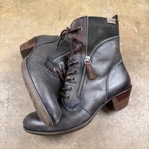 Pikolinos Rotterdam Women’s Leather Ankle Boots Sz 40 US 9 Black Brown Zip Lace